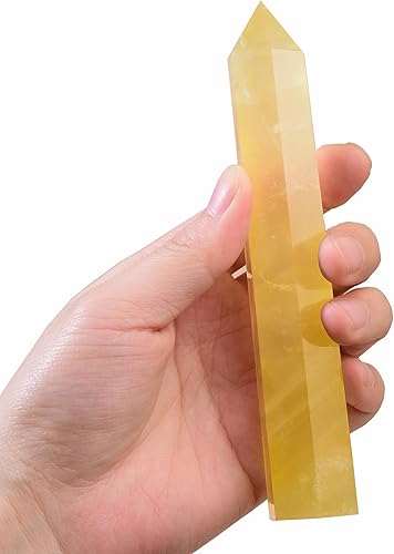WUYOUSHI Varita de cristal curativo de citrino natural grande de 5.11 a 5.9 pulgadas, torre de cristal natural, 6 chakras facetados, terapia de