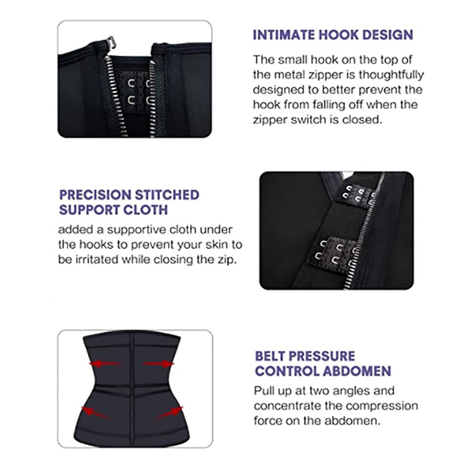 WHSPORT Femme Ceinture de Sudation Ajustable en Sauna Néoprène Ceinture de Minceur Sport Gaine Amincissante Ventre Plat Serre Taille Corset Sculptant Réglable Ceinture Abdominale Zip