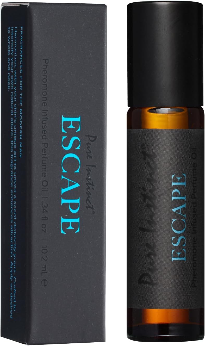 Pure Instinct ESCAPE The Original Pheromone Infused Essential Oil Roll-On Perfume Cologne - Men's Collection - 0.34 Fl Oz/10.2mL TSA Ready