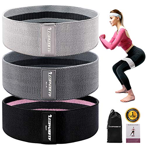 LEOPARDFIT Resistance Bands for Legs and Butt, 3 Levels Fabric Workout Bands Exercise Bands Glute Bands Non Slip Hip Bands Booty Bands for Squat Glute Hip Training