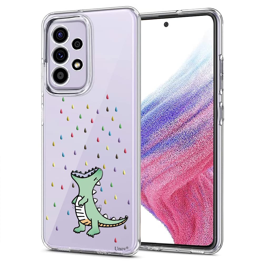 Unov Case Compatible with Galaxy A53 5G Case Clear with Design Soft TPU Shock Absorption Slim Embossed Pattern Protective 6.5 inch (Rainbow Dinosaur)