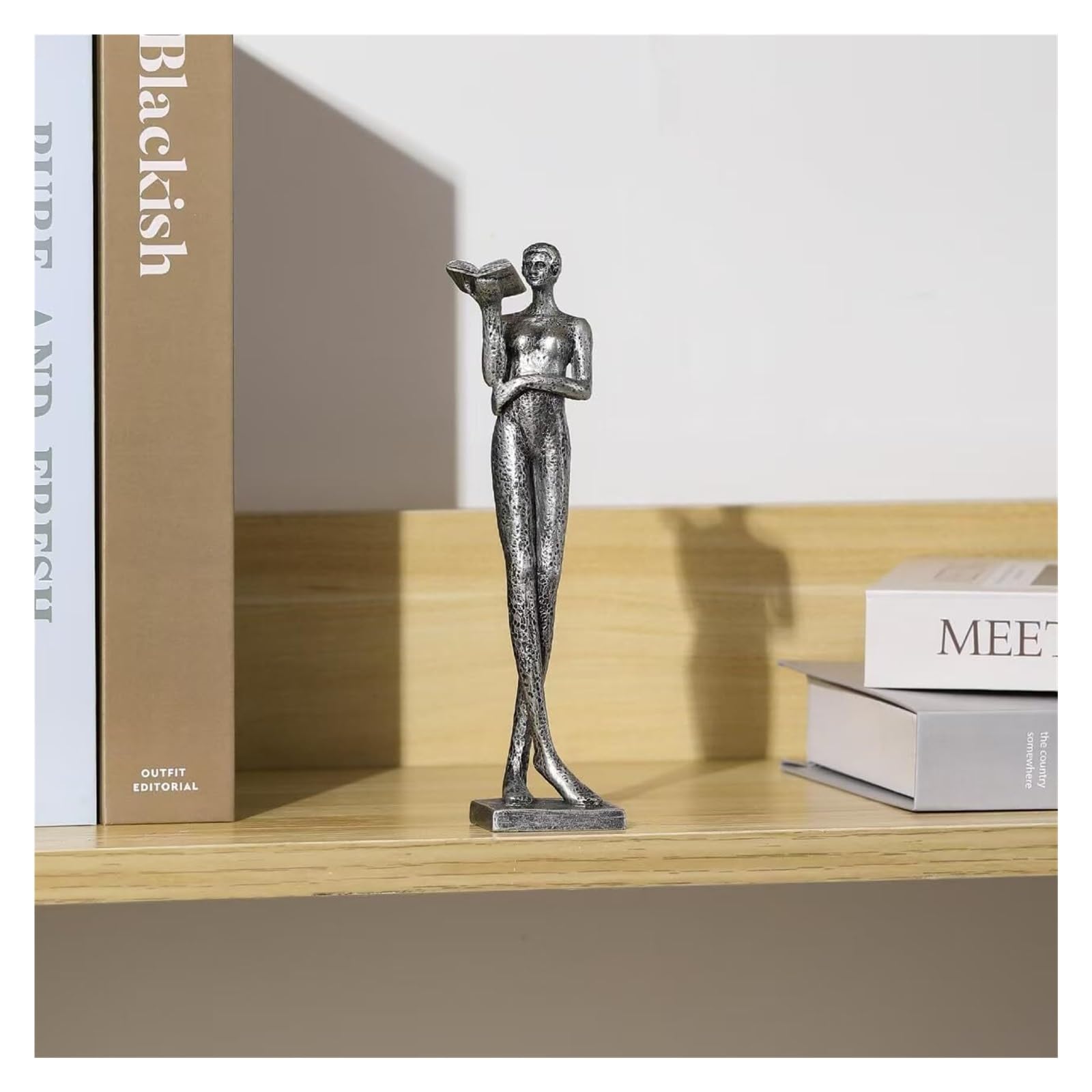 NingBright Desk Decor Reading Figure Sculpture Modern Minimalist Decor Home Office Bookshelf Accent Esculturas y Accesorios Decorativos(Antique Silver)