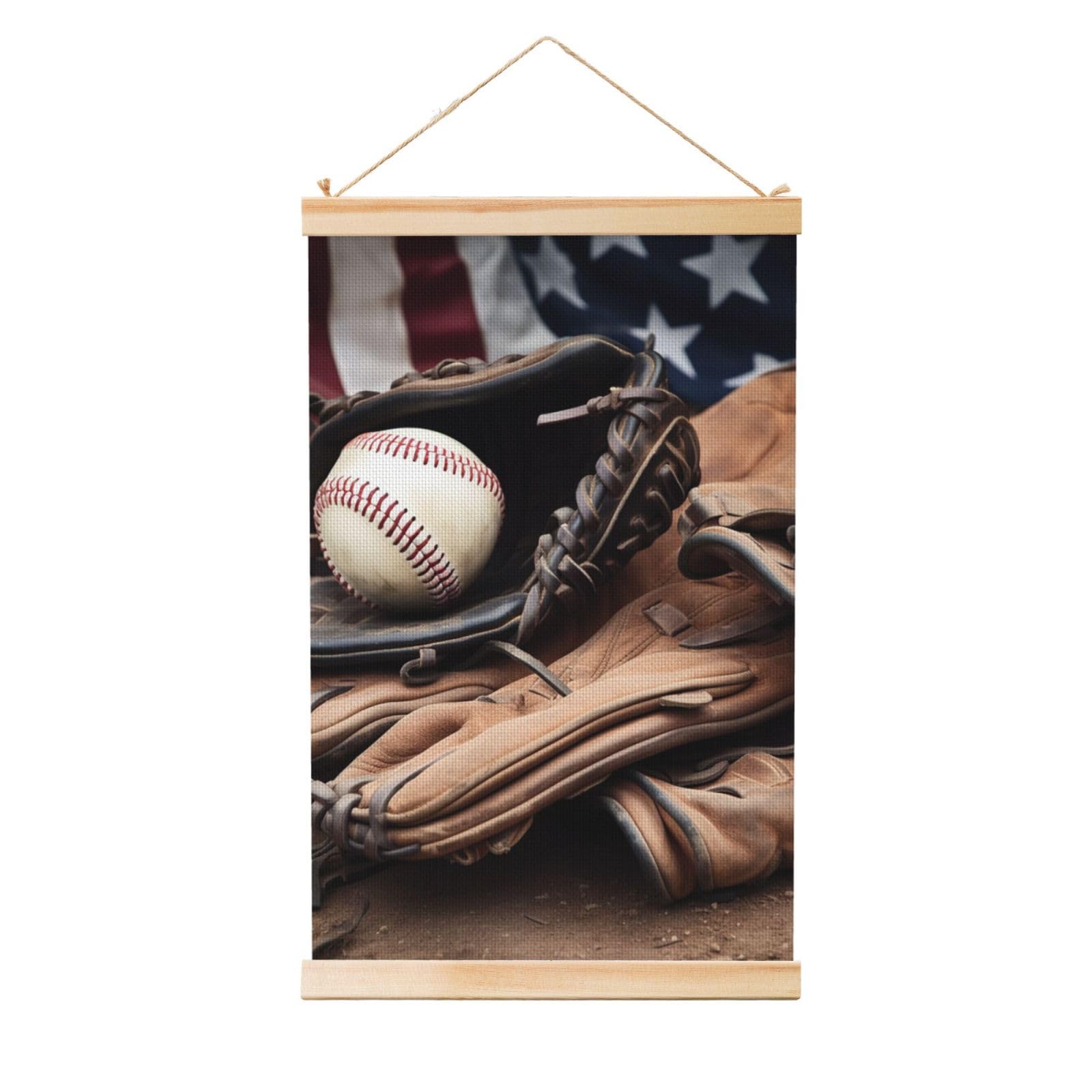 Baseball Equipment Poster Wooden Shaft Hanging Poster Wall Hanging Banner Canvas Artwork with Wood Frames 12"x18" Modern Artwork Decor Ready to Hang Wall Art for Home Decor Scroll Painting