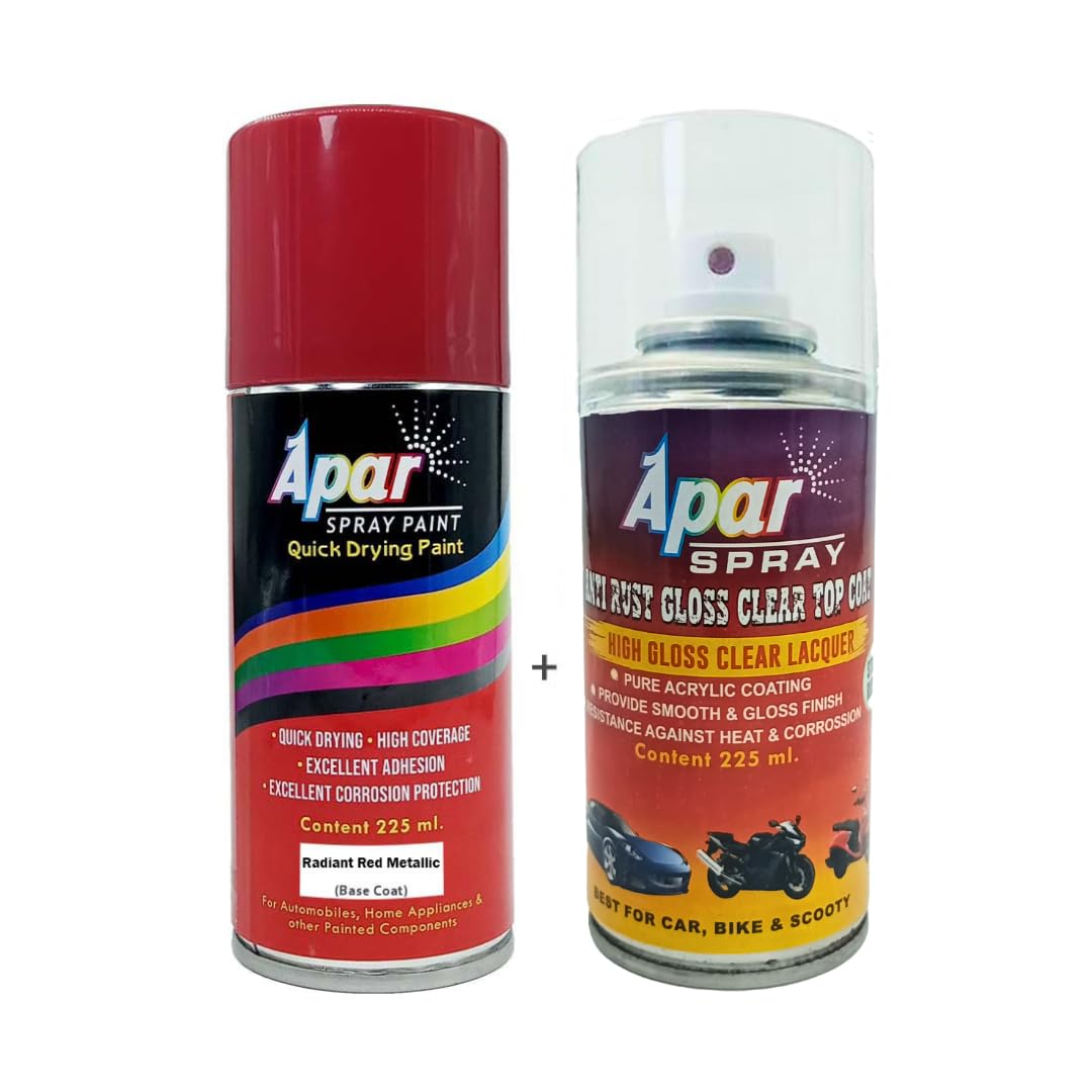 APAR Spray Paint Radiant Red Metallic (RC Colour Name) + GC Compatible for Hon. Civic, City, Amaze, WR-V, Jazz, Accord, CR-V and City Hybrid Cars -225 ml (Pack of 2-Pcs)