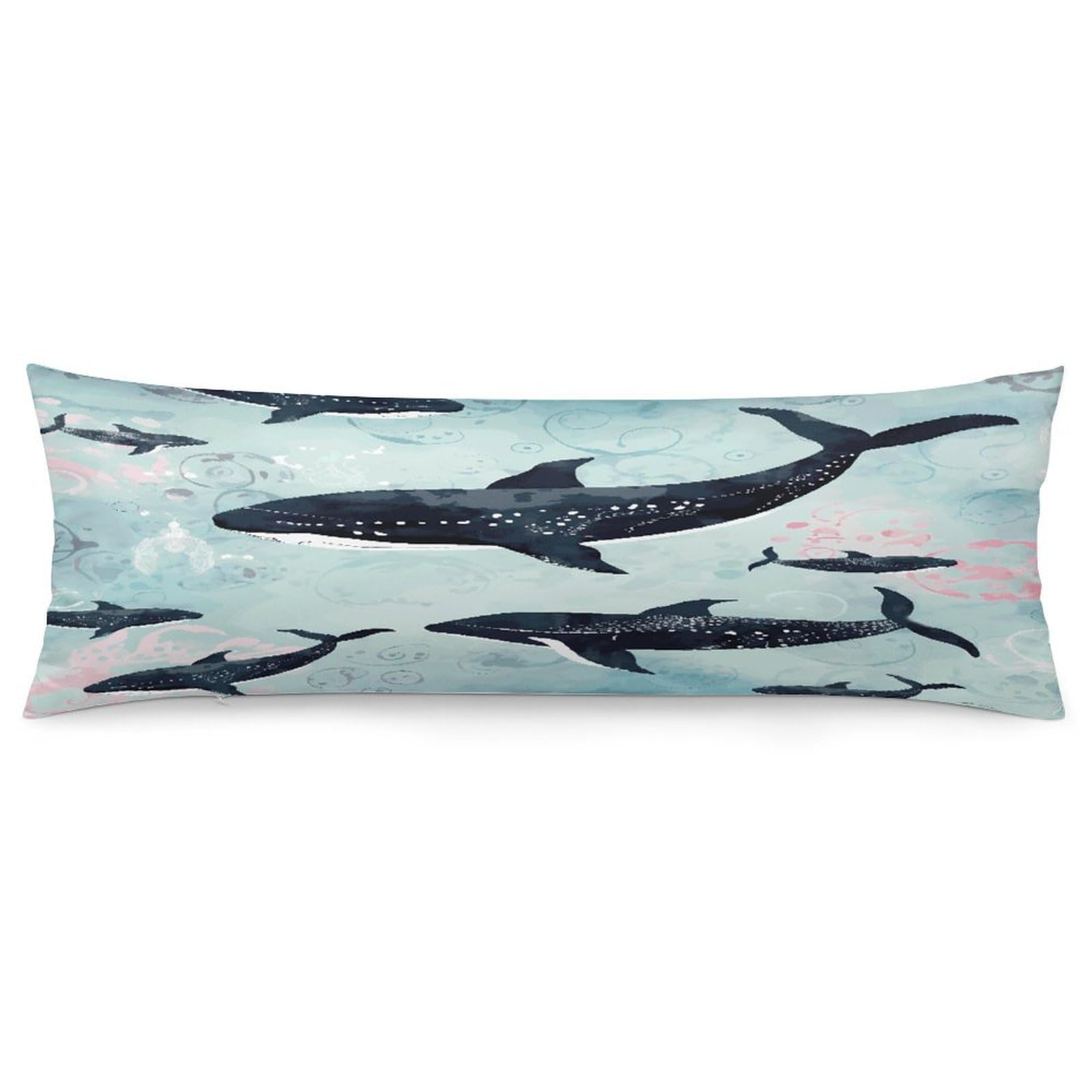 Whale Throw Pillow Covers with Silent Zipper Polyester Pillow Protectors Removable Pillow Cases Soft Pillowcase Cozy Pillow Sham Cushion Cover for Sofa Car Bed 20"x54"