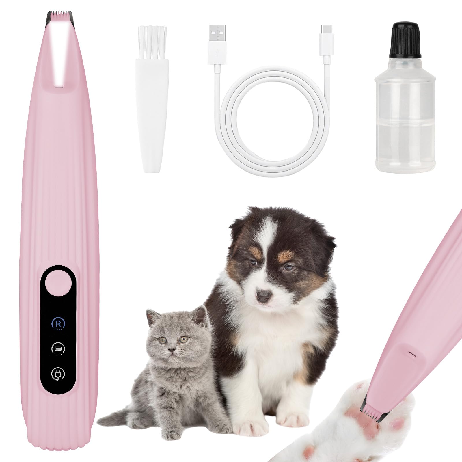 OFFCUP Pfotentrimmer für Hundem, Leise Hundeschermaschine mit LED-Licht, Schermaschine Hund Katze, Hundetrimmer Wiederaufladbar Hundepfoten Trimmer Haustier Rasierer für Pfoten, Augen, Ohren, Gesicht