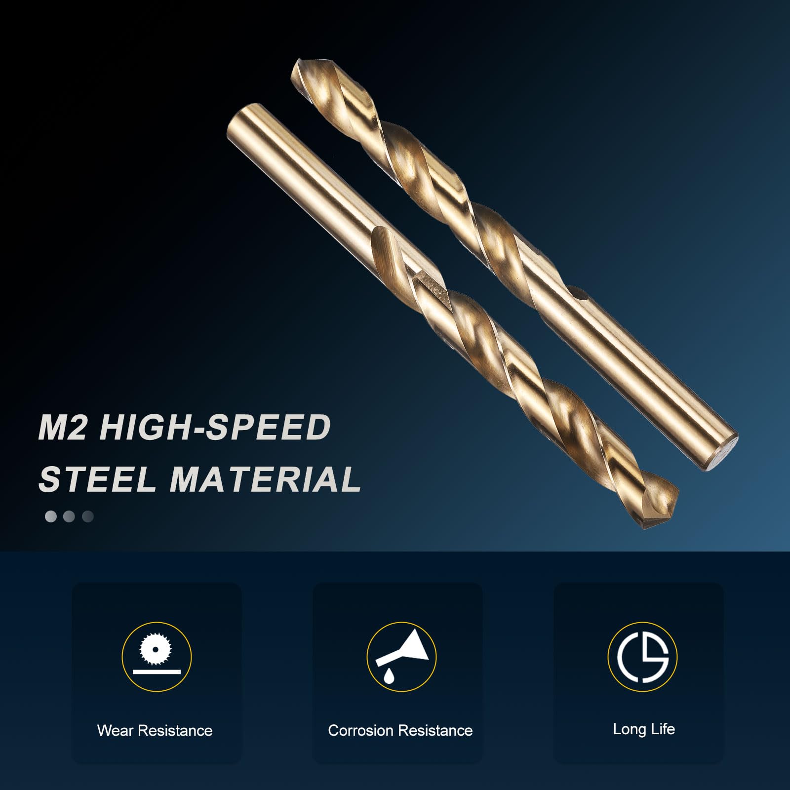 PATIKIL 12.7mm Drill Bit 1/2", Jobber Straight Shank M2 High-Speed Steel 135° Gold Finish for Stainless Steel Hard Metal - 5 Pack - Image 3