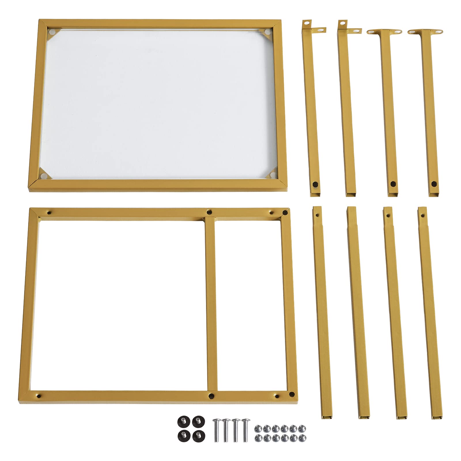 YMYNY Tavolino a forma di C, tavolino in vetro temperato, tavolino per piccoli posti, tavolino da caffè per corridoio, ufficio, camera da letto, soggiorno, struttura in metallo, oro, 63 x 40 x 30 cm,