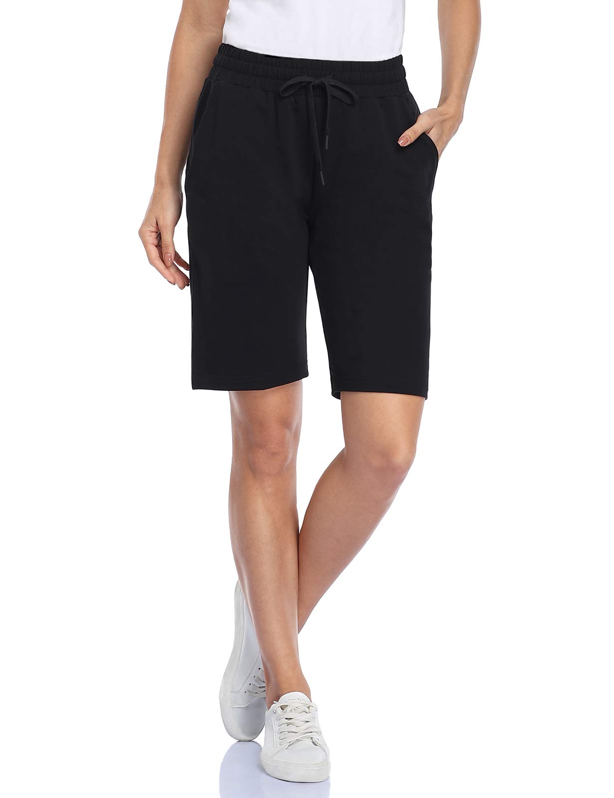 MOVE BEYOND Bermudas de Mujer con 3 Bolsillos con Cordón Ajustable Pantalones Cortos para Yoga Correr Ejercicio Salón