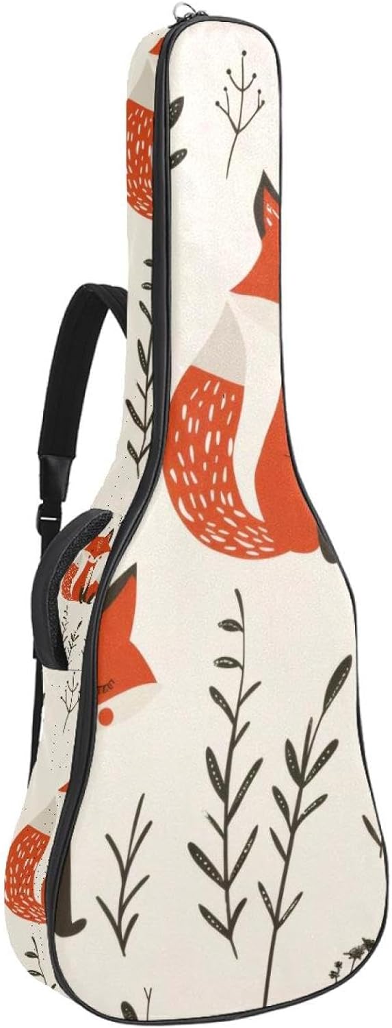Acoustic Guitar Bag 0.4 Inch Thick Padding Waterproof Guitar Case Gig Bag for 40 41 42 Inch Electric Bass Classical Guitar, Seamless Pattern with Fox
