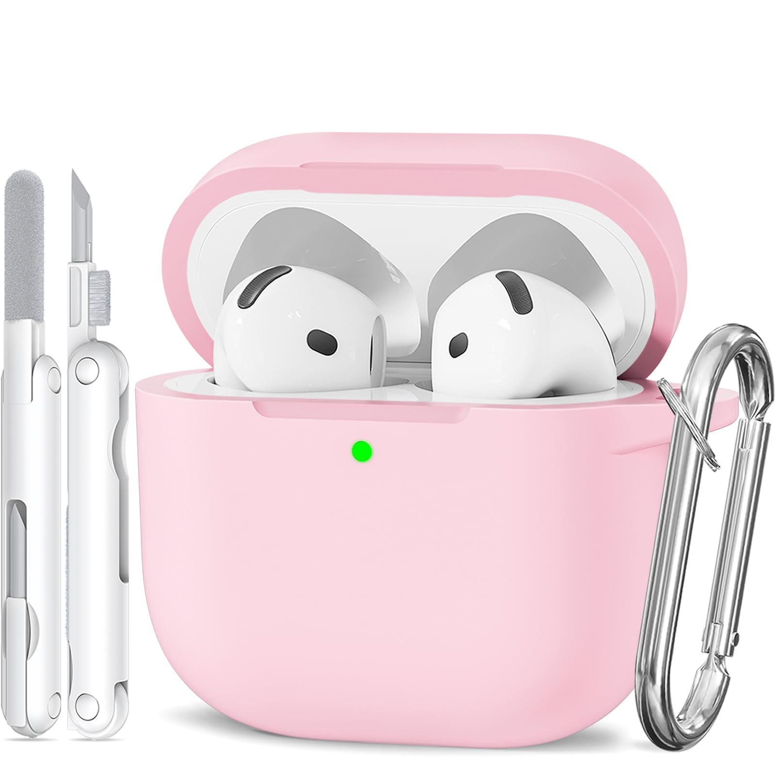 for AirPods 4 Case Pink with Cleaner Kit, TNSNK Soft Silicone Airpod 4 Case Compatible with Apple Airpods 4th Generation 2024 Case Cover with Keychain for Women Girly, Anti-Scratch, Drop Protection