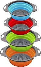 QiMH Collapsible Colander and Strainer Set of 4, 2 PC 4 Quart(1 gal) and 2 PC 2 Quart(0.5 gal), Food-grade Sturdy Plastic Base - Round Space-save Silicone Kitchen Foldable Strainer for Pasta, Veggies