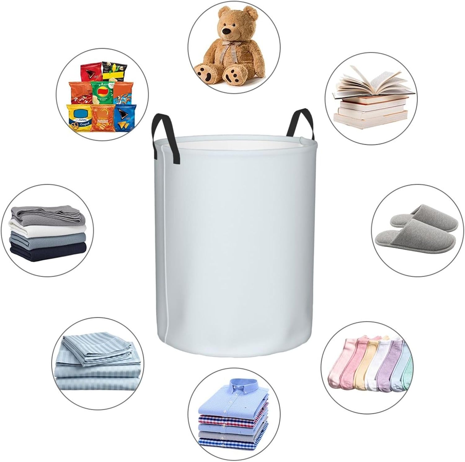 Off-white Round Single-layer Laundry Basket, Portable Storage Laundry Basket, Bedroom Clothes Storage Basket with Handle