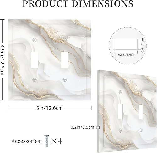 Miniatura 5 de Cubierta de interruptor de luz de palanca doble de mármol de oro blanco de 2 bandas, cubierta de pared decorativa, enchufes eléctricos, placa