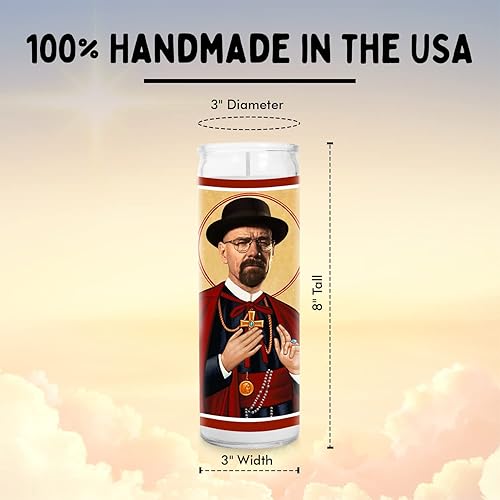 Miniatura 4 de Bryan Cranston - Vela de oración de celebridades  Vela blanca divertida de Walter  Votiva de oración de vidrio de 8 pulgadas  100 hecha a mano en