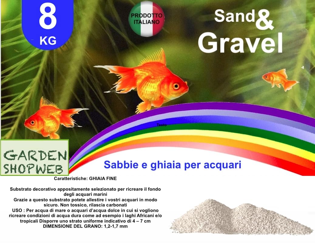 SABBIA O GHIAIA QUARZO BIANCO 4KG o 8KG PER ACQUARIO IN SECCHIELLO RIGIDO RICHIUDIBILE (8 KG, BIANCA FINISSIMA)