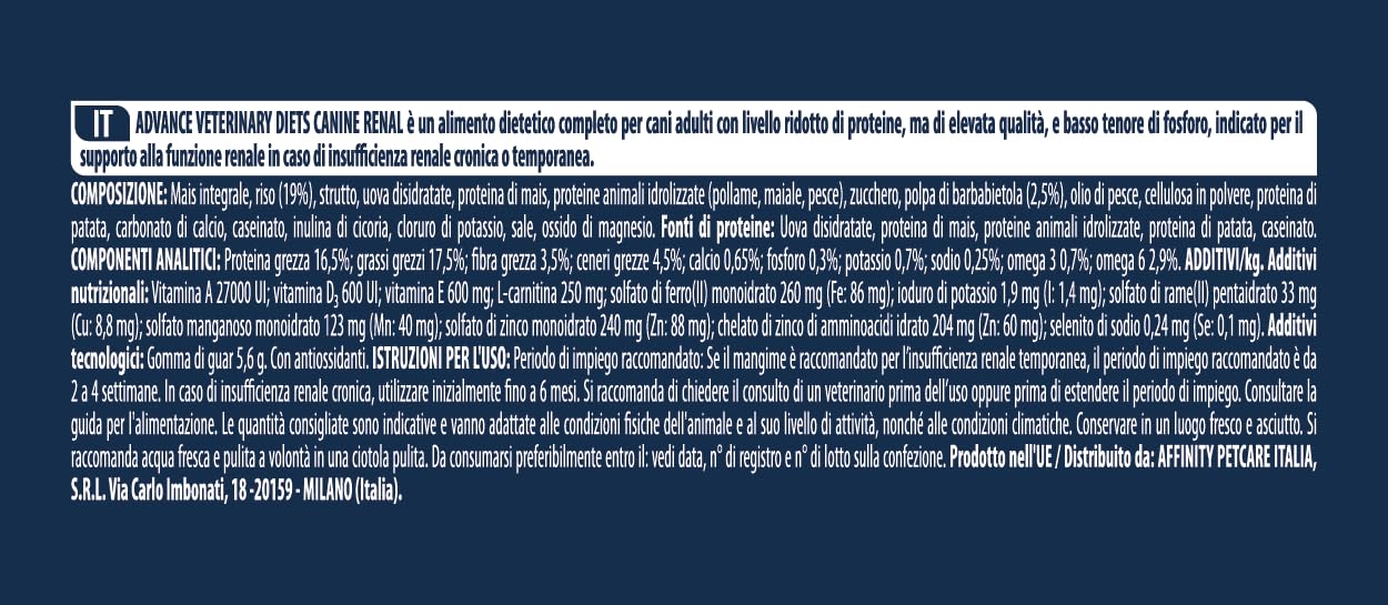 Advance Veterinary Diets Renal Cibo per Cani con Insufficienza Renale 12kg