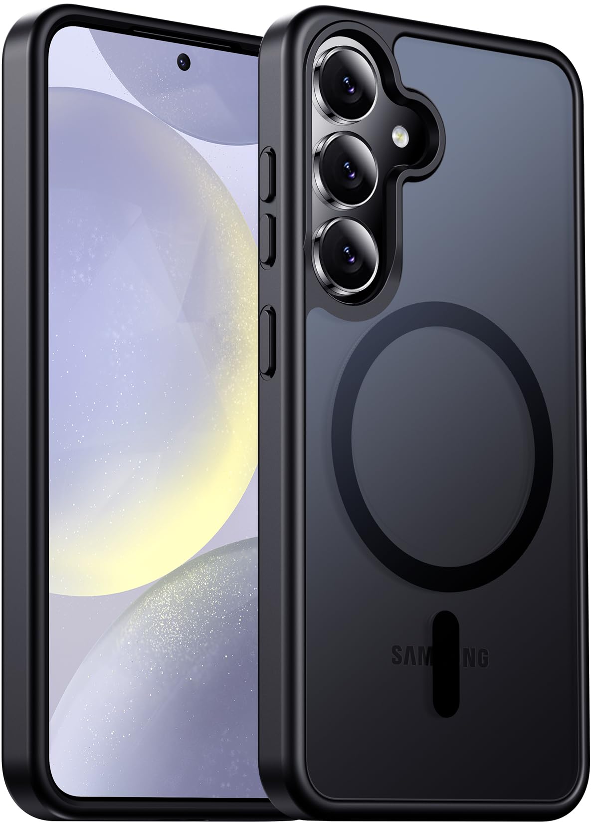 Renmou Designed for Magnetic Samsung Galaxy S24 Case,[Compatible with MagSafe] [Military Grade Drop Protection] Slim Translucent Matte Shockproof with Anti-Fingerprint Phone Case-Black