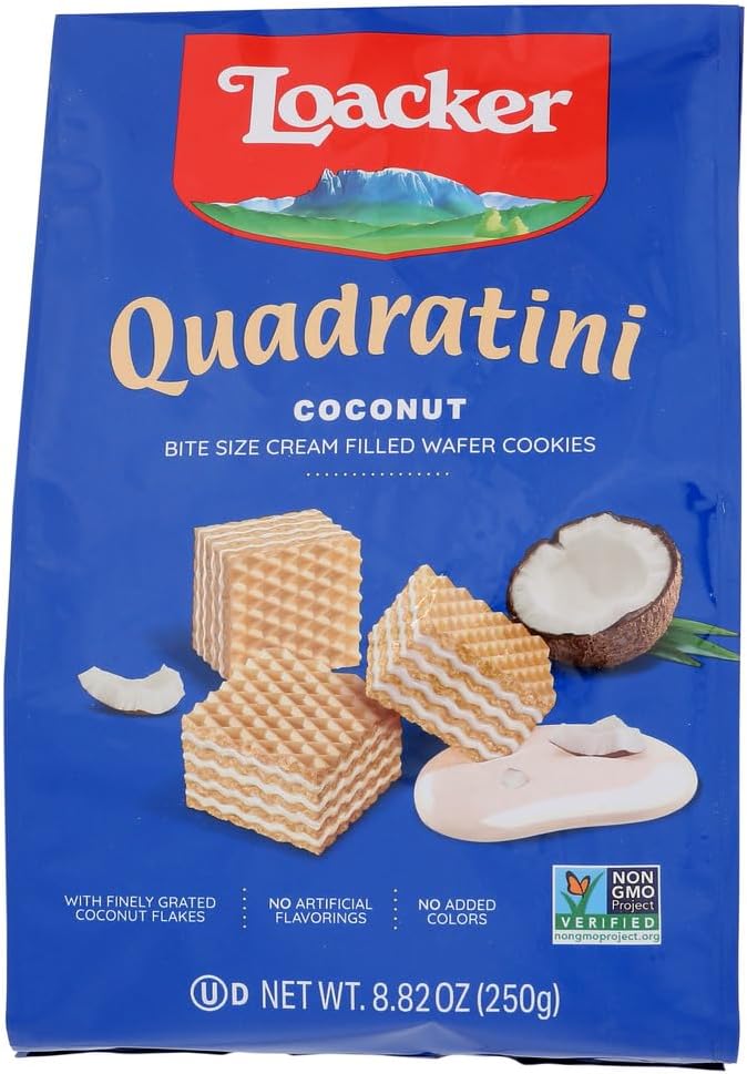 Loacker Coconut Quadratini Wafers 8.8 oz each (3 Items Per Order)