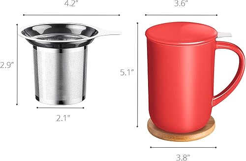 Miniatura 2 de Taza de té de porcelana con infusor y tapa, tetera con filtro y posavasos, máquina de té para hojas sueltas, 16 onzas para té, café, leche, para