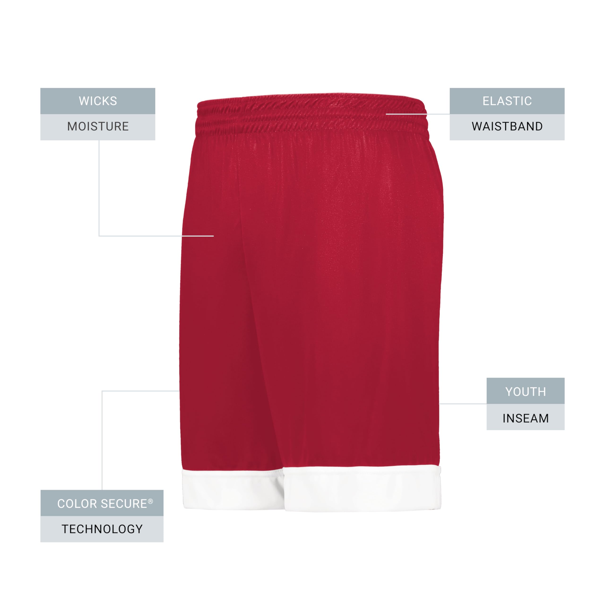 Augusta Sportswear Jungen Youth Swish Reversible Basketball Shorts, Scharlachrot/Weiß, Large