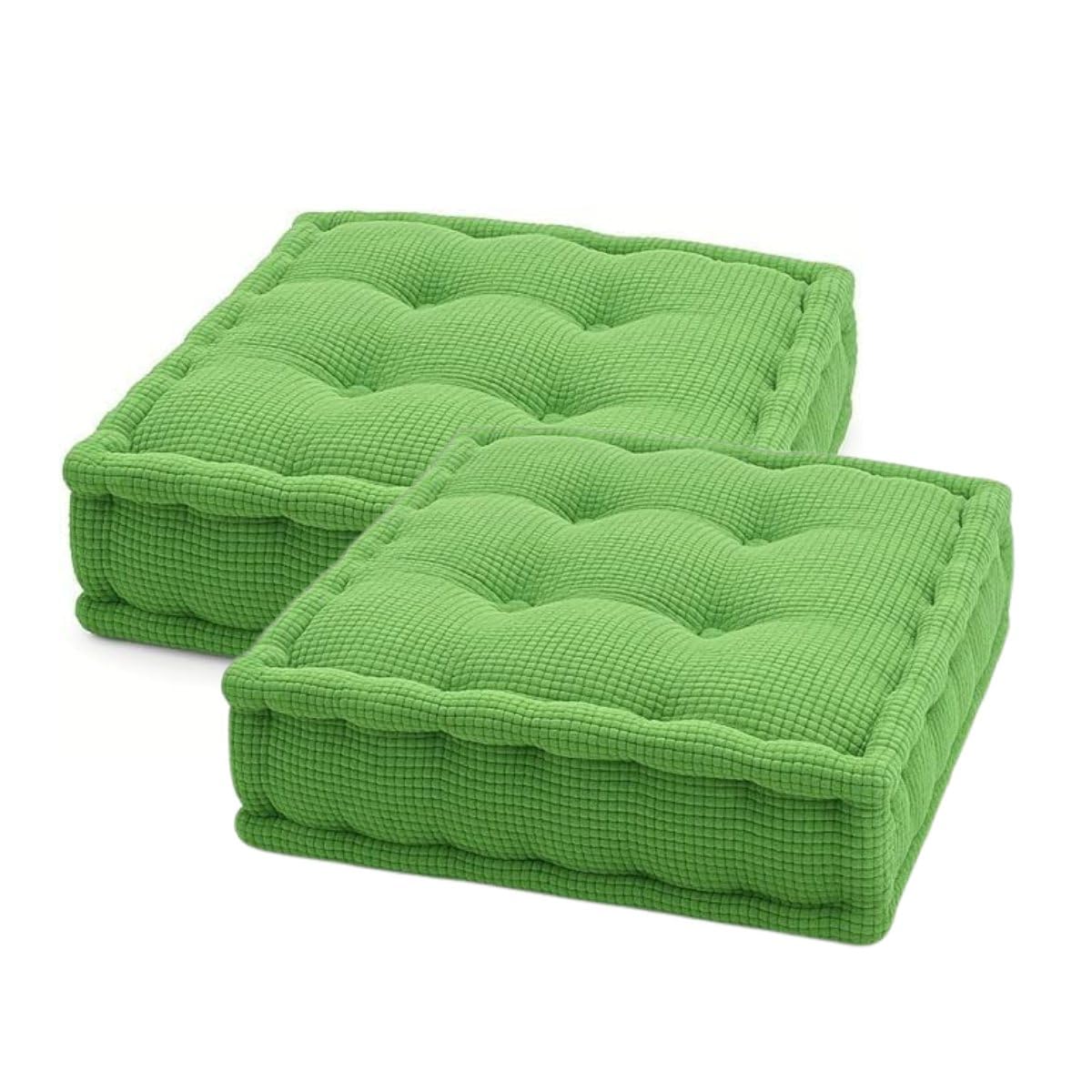 Pack of 2 Large Square Booster Cushion Green 45x45x20cm – Soft Fleece Seat Pad for Armchair, Sofa, Office & Dining Chairs – Firm Support for Elderly, Pregnant Women, Post Surgery & Home Comfort