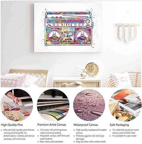 Miniatura 2 de Pintura de paisaje de acuarela, arte de pared, impresión de acuarela, reproductor de cassette retro, radio, arte de pared, arte de pared hip hop,