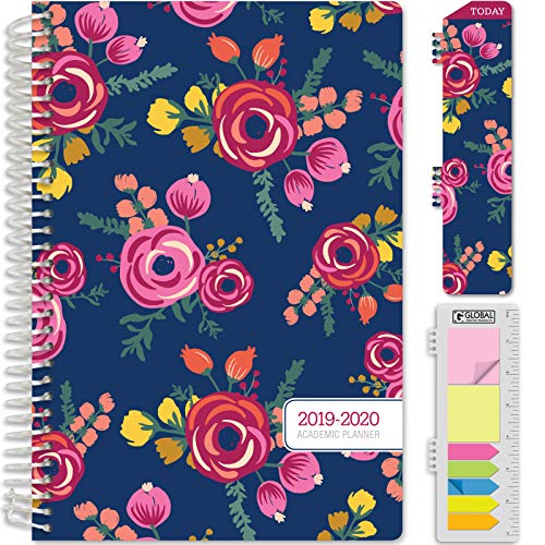 HARDCOVER Academic Planner 2019-2020: (June 2019 Through July 2020) 5.5 Daily Weekly Monthly Planner Yearly Agenda. Bonus Bookmark, Pocket Folder and Sticky Note Set (Bloom)