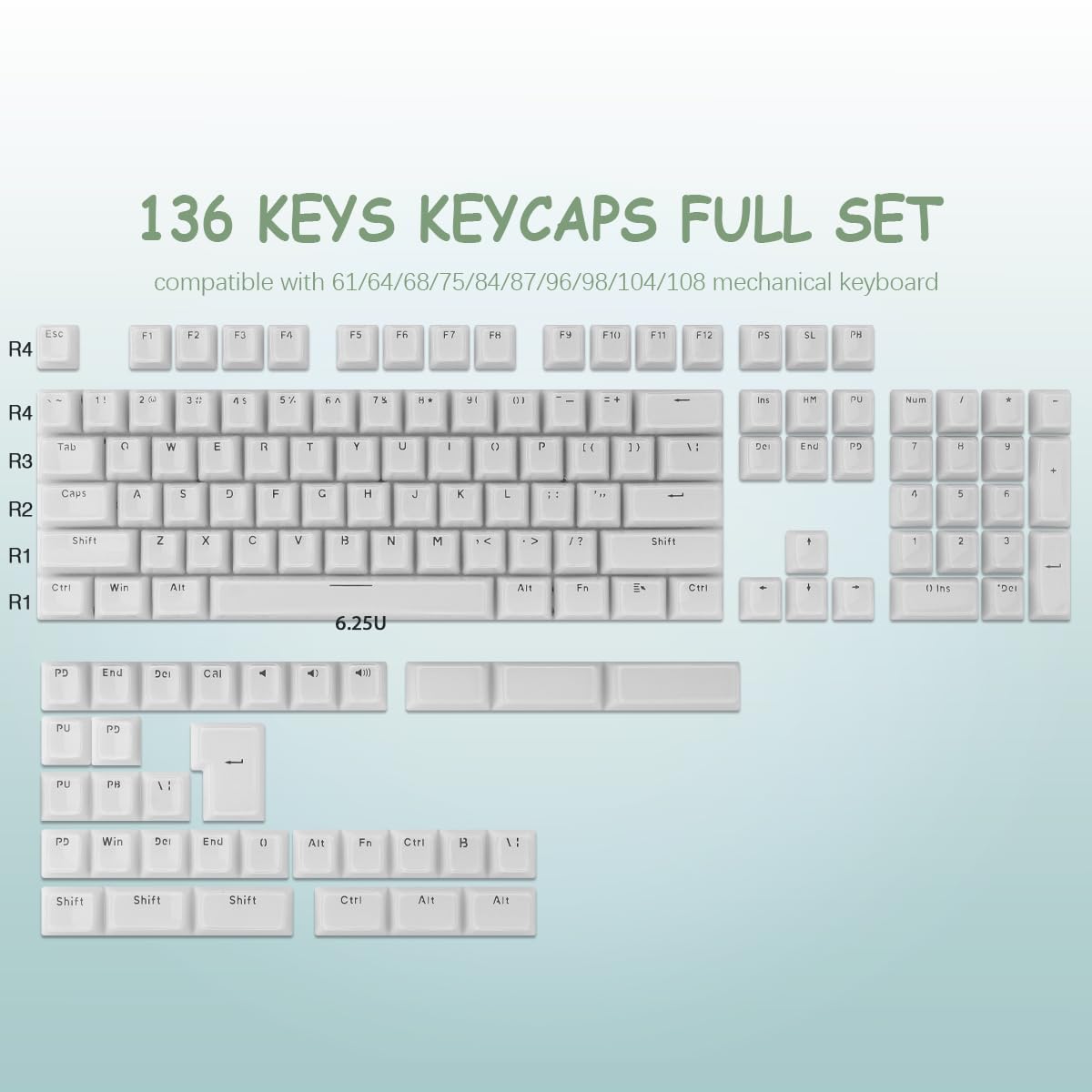 JakeTsai Crystal Jelly Keycaps, PBT Keycap 134 Keys OEM Profile Double Shot White Translucent Custom Keycaps pour Cherry MX Switch Mechanical Keyboards