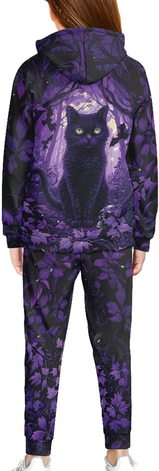 Girls Fall 2 Piece Outfits Age 5-12 Kids Novelty Hoodie and Sweatpant Set Casual Long Sleeve Hooded Tracksuit - Image 3