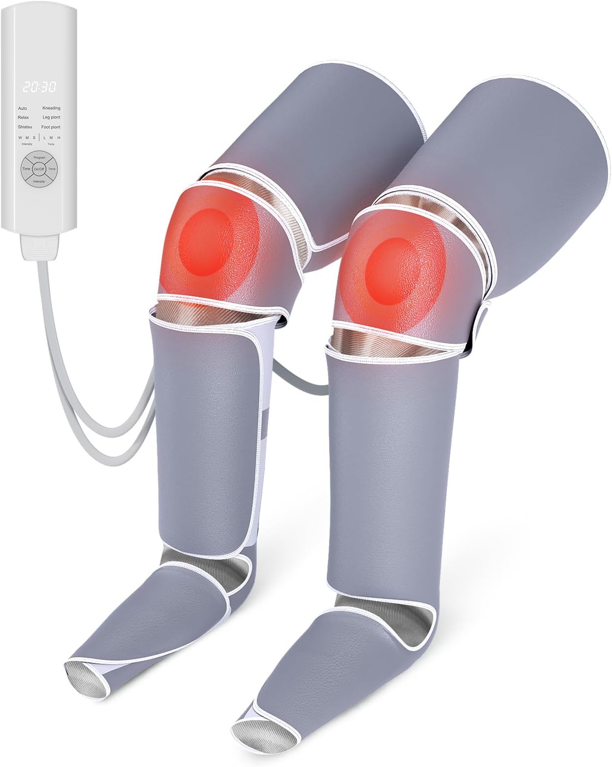 veicomtechAir Compression Leg Therapy Heating Massager, 6 Massage Modes 3 Intensity Levels 3 Heating Levels 5-30 Min Timer Function, Pain Fatigue Relieving Circulation Improving for Calf Ankle Foot