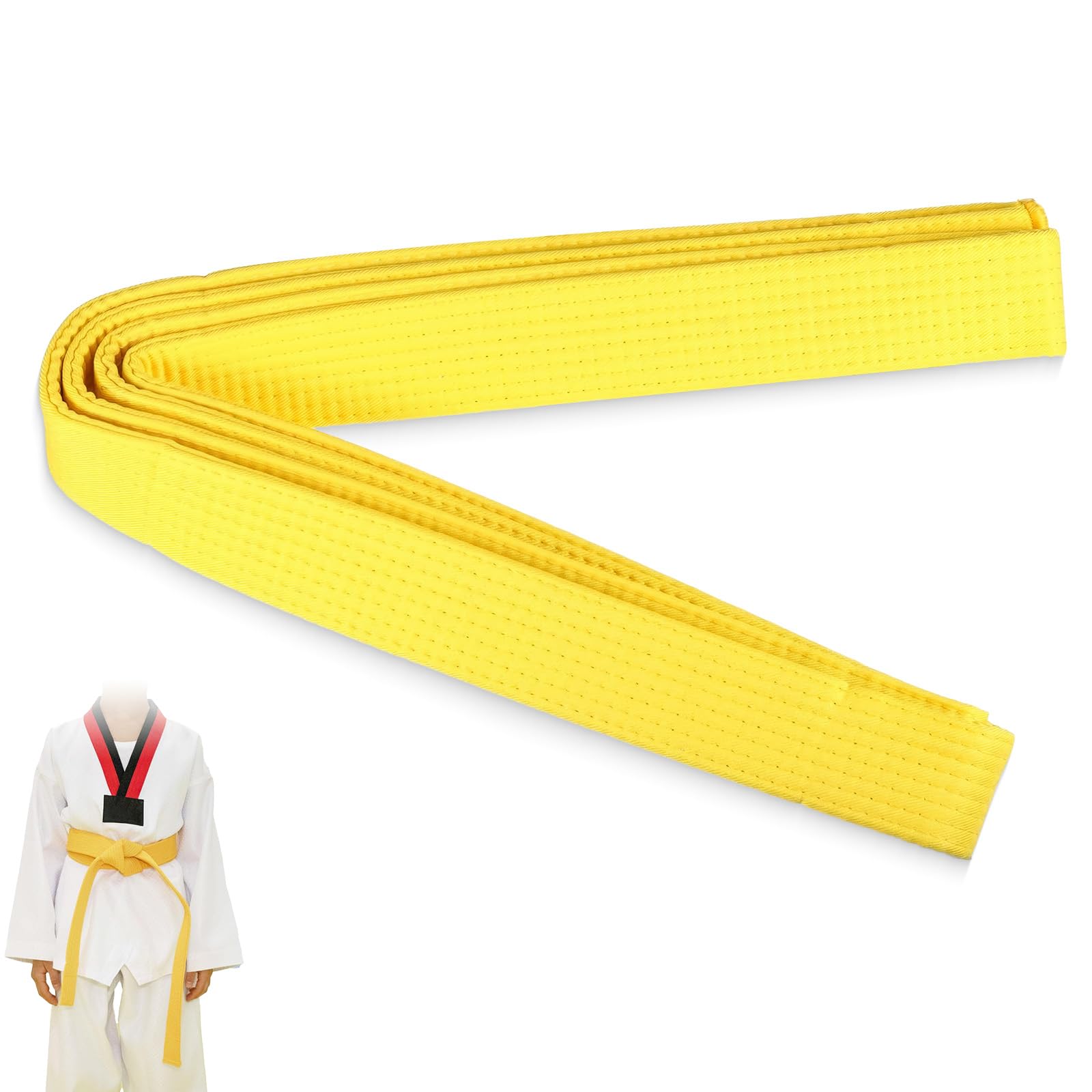 260 * 4CM Ceinture de Taekwondo Professionnel Karaté Judo Double Wrap Arts Martiaux Stripe Ceinture de Sport pour Adultes Enfants Enfants Jaune