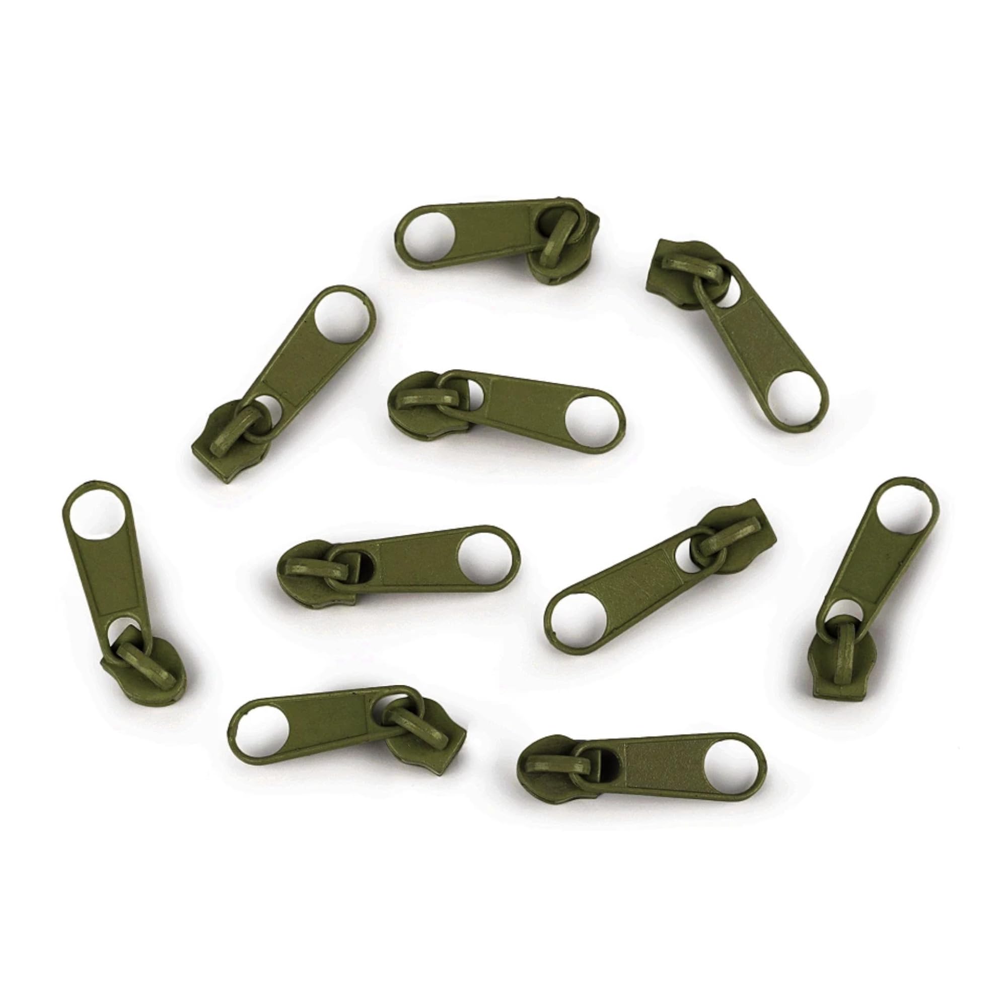 Lot de 10 Curseurs Métalliques N°3 pour Fermeture Éclair - Olive Verte