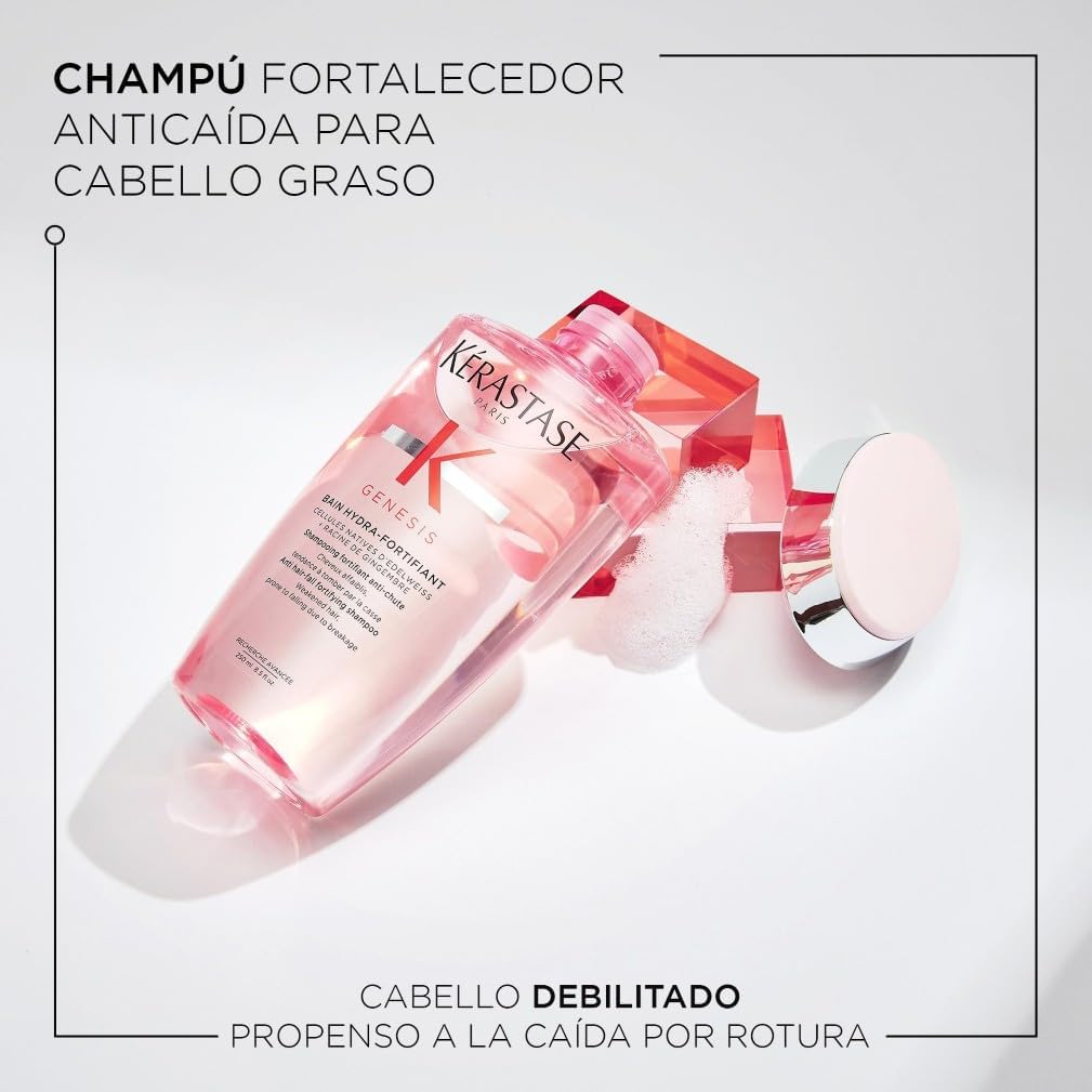 Kérastase Genesis, Rutina Anticaída y Fortificante con Champú Bain Hydra-Fortifiant 250 ml y Sérum Anti-Chute Fortifiant 90 ml, Para Pelo Fino o Frágil, Normal o Mixto