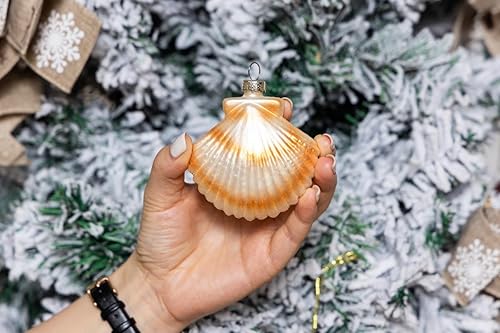 Miniatura 5 de Juego de 2 adornos de cristal soplado de caballito de mar y adorno de concha de mar, adornos colgantes de cristal para árbol de Navidad