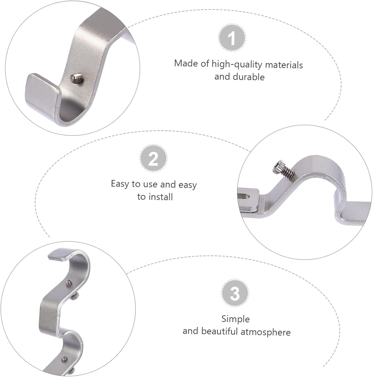 VANZACK Adjustable Double Curtain Rod Brackets 3Pcs Set 3/4" 5/8" Iron Silver Practical Drapery Pole Supports for Wall Mount Window Treatment Hardware
