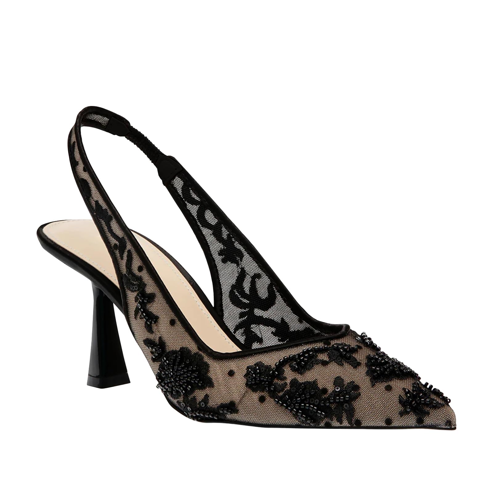 JORISTIMO Womens Lace Kitten Heels Wedding Pump Shoes with Beads Sequins