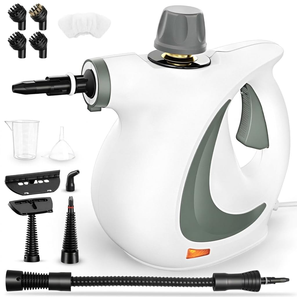 Nettoyeur vapeur à main portable 135 °C, pression 3,5 Bar, kit avec 9 accessoires multifonctions, nettoyeur à vapeur haute température pour salle de bain, cuisine, joints, sols
