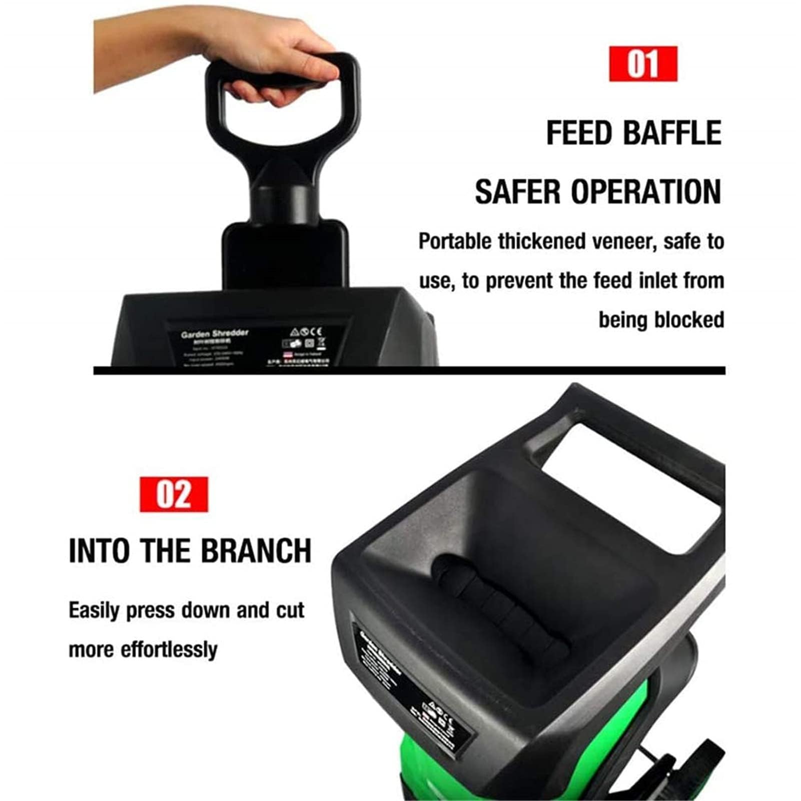 Trituradora de hojas y ramas multifuncional, 2400 W, herramienta eléctrica de jardín, 4500 rpm, trituradora de madera for ramas, bolsa recolectora de 50 L
