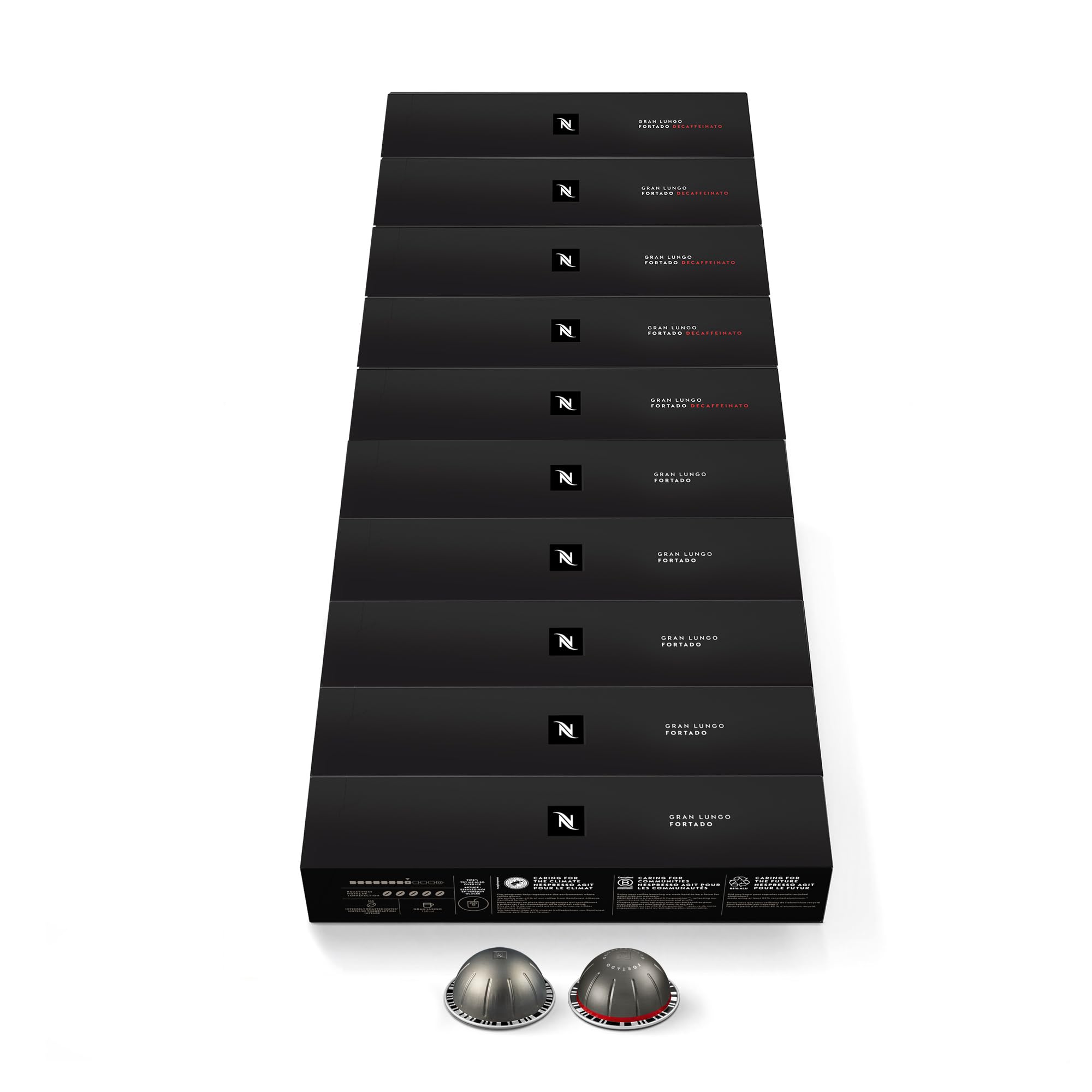 Pack de 100 cápsulas de café Fortado y Fortado Decaffeinato Nespresso Vertuo