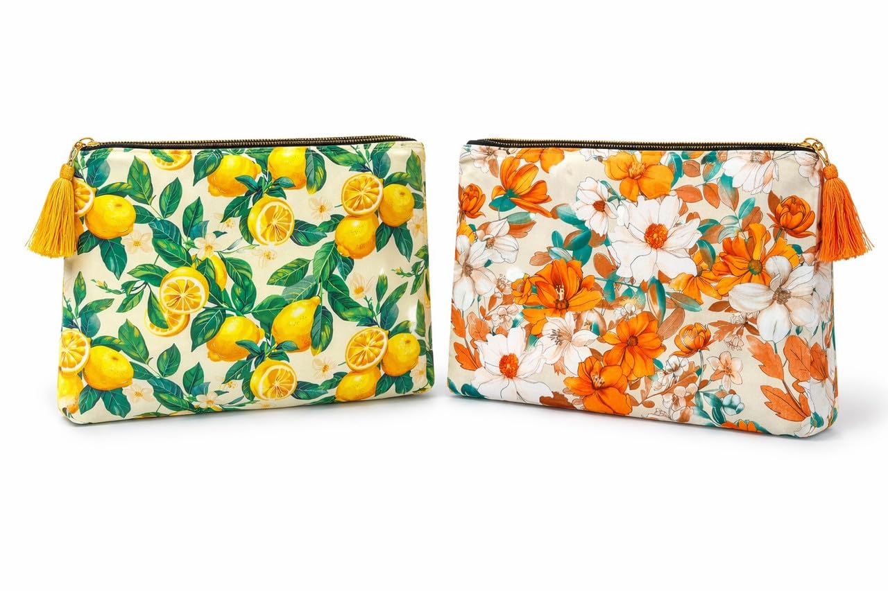Multipurpose Utility & Makeup Pouch Bag for Women, Ideal for Travel, Cosmetics, Toiletry, Metal Zipper, Machine Washable & Biodegradable, Multicolor (23cm x 31cm), Set of 2-picture-35