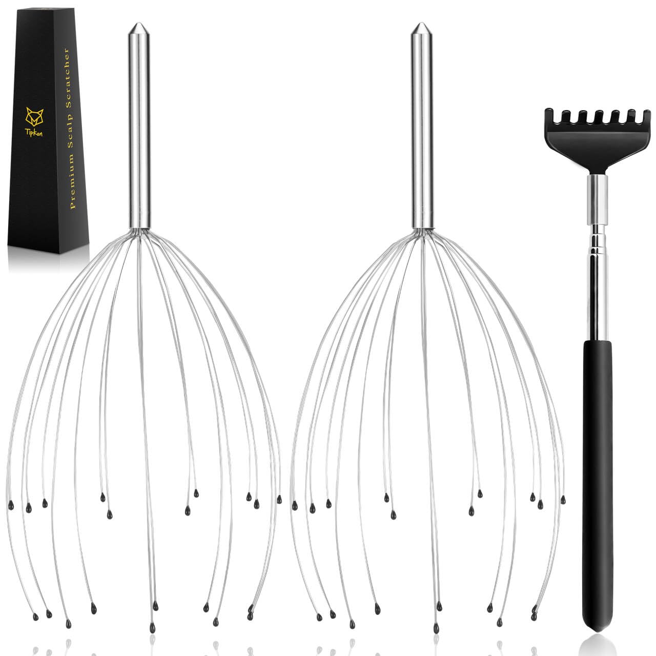 TIPKON Head Massager 20 Fingers Scalp Massager Head Scratcher, Back Massage Back Scratcher, Stocking Stuffers for Scalp and Body Massage 2 Pack (