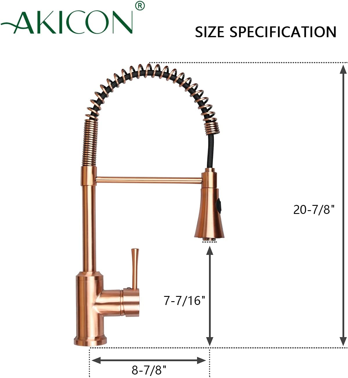 Akicon Copper Pull Out Kitchen Faucet, Single Level Solid Brass Kitchen Sink Faucet with Spring Spout