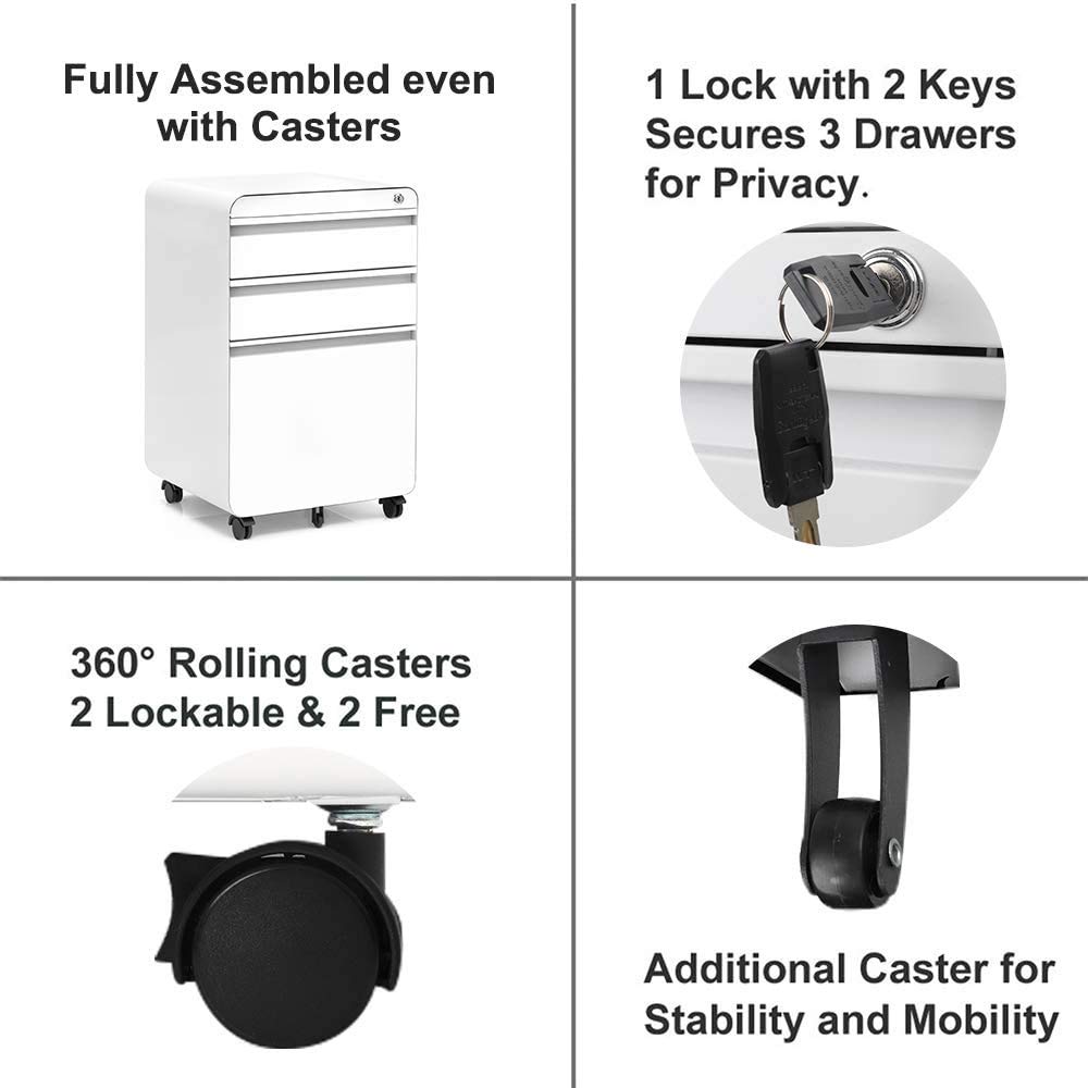Dripex Fully Assembled 3Drawer Mobile File for A4 File