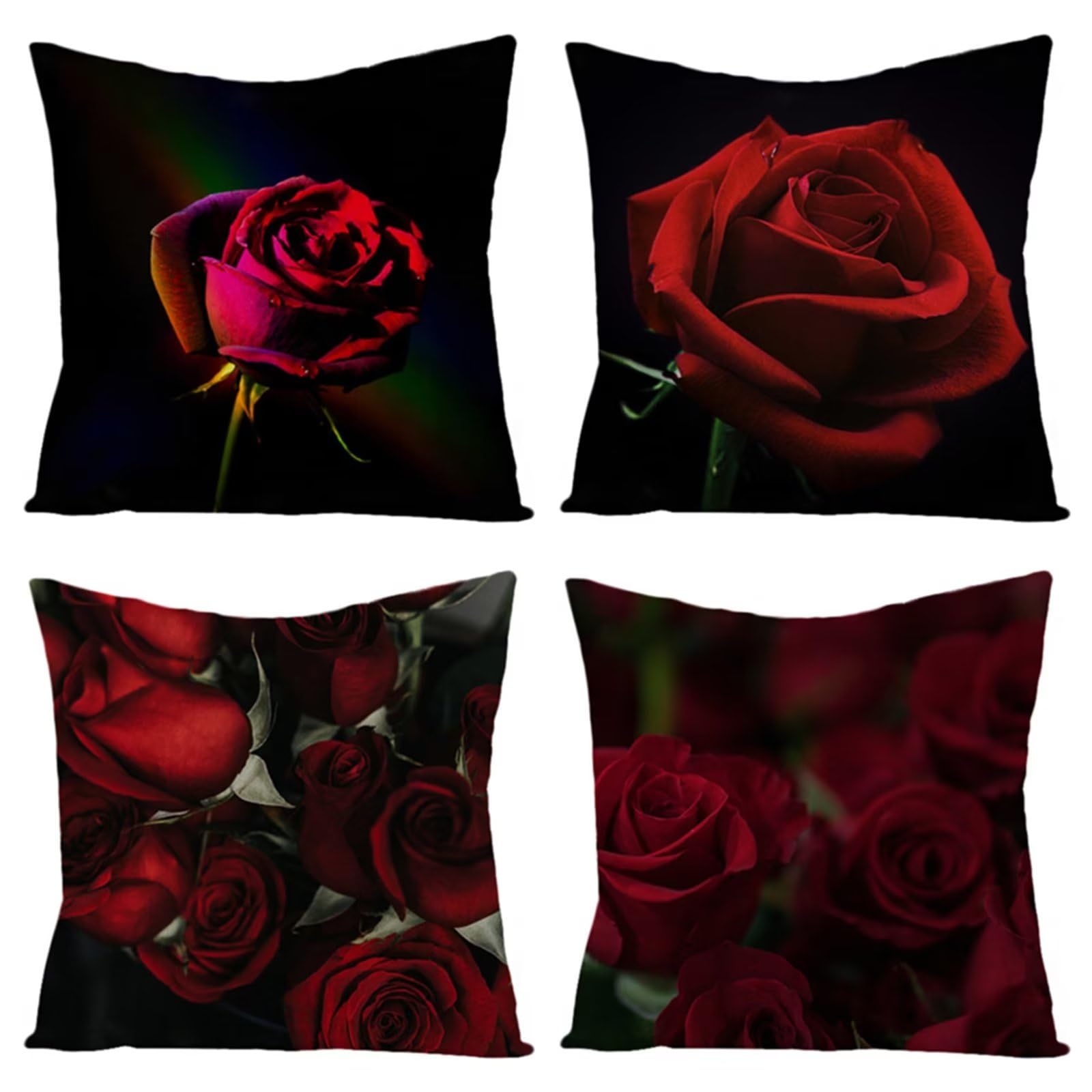 Rosa rossa Cuscini Divano 65x65cm,Federe per Cuscino Divano Velluto Decorativi Copricuscini 4 Pack Copricuscini Divano Quadrati per Casa Giardino Esterno Divano Sedia Cuscini YG1139