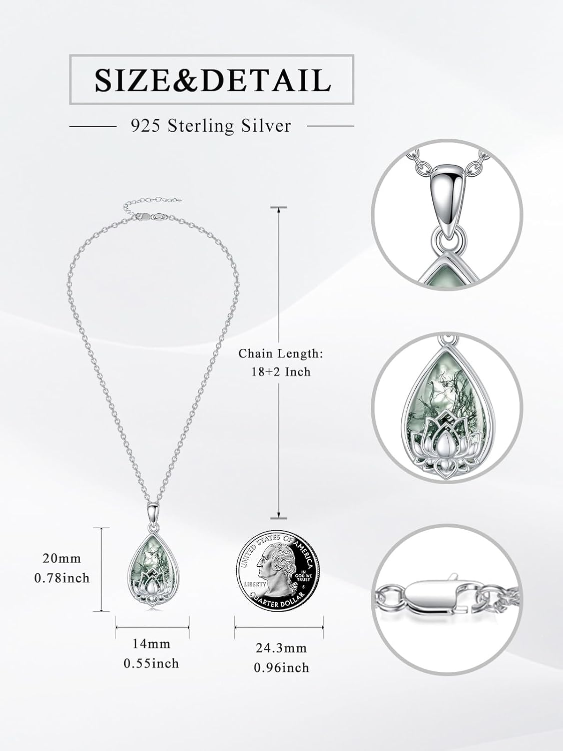 Dorunmo Urn Necklace for Ashes 925 Sterling Silver Moss Agate Cremation Jewelry Keepsake Pendant Memorial Necklace for Human Pet Ashes Sympathy Gift Jewelry for Women Men - Image 5