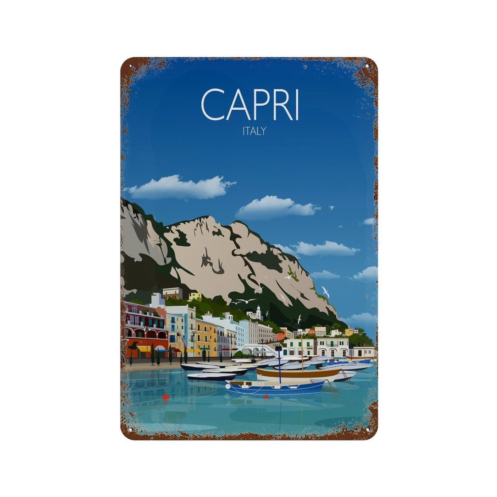 xiaoxiaoshen Travel of Capri Italy Wall Decor Art Metal Tin Poster Modern Home Decor Art Home Bar Shop Decorations Vintage Sign 30x20cm