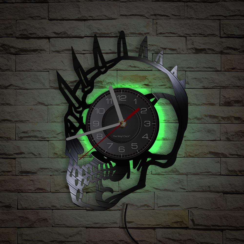 Smotly Black Vinyl Wall Clock, Skull Pattern Shape Digital With Led Night Light Function, Wall Clock Gift For Wall Decor.