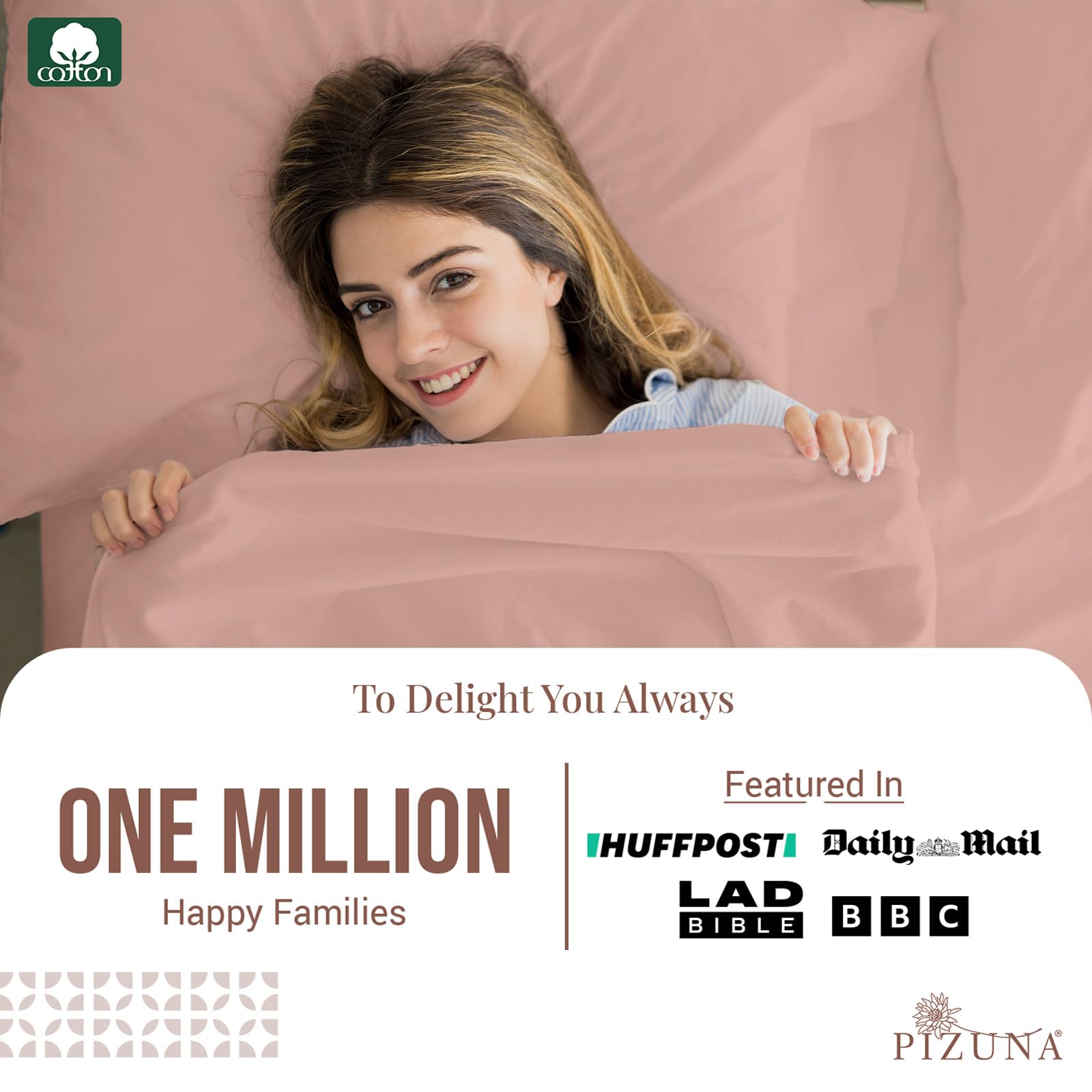 Pizuna 100% Cotton Super King Flat Sheet Misty Rose, 400 Thread Count Long Staple Cotton Flat Sheet Super King 300x280 cm - Image 2