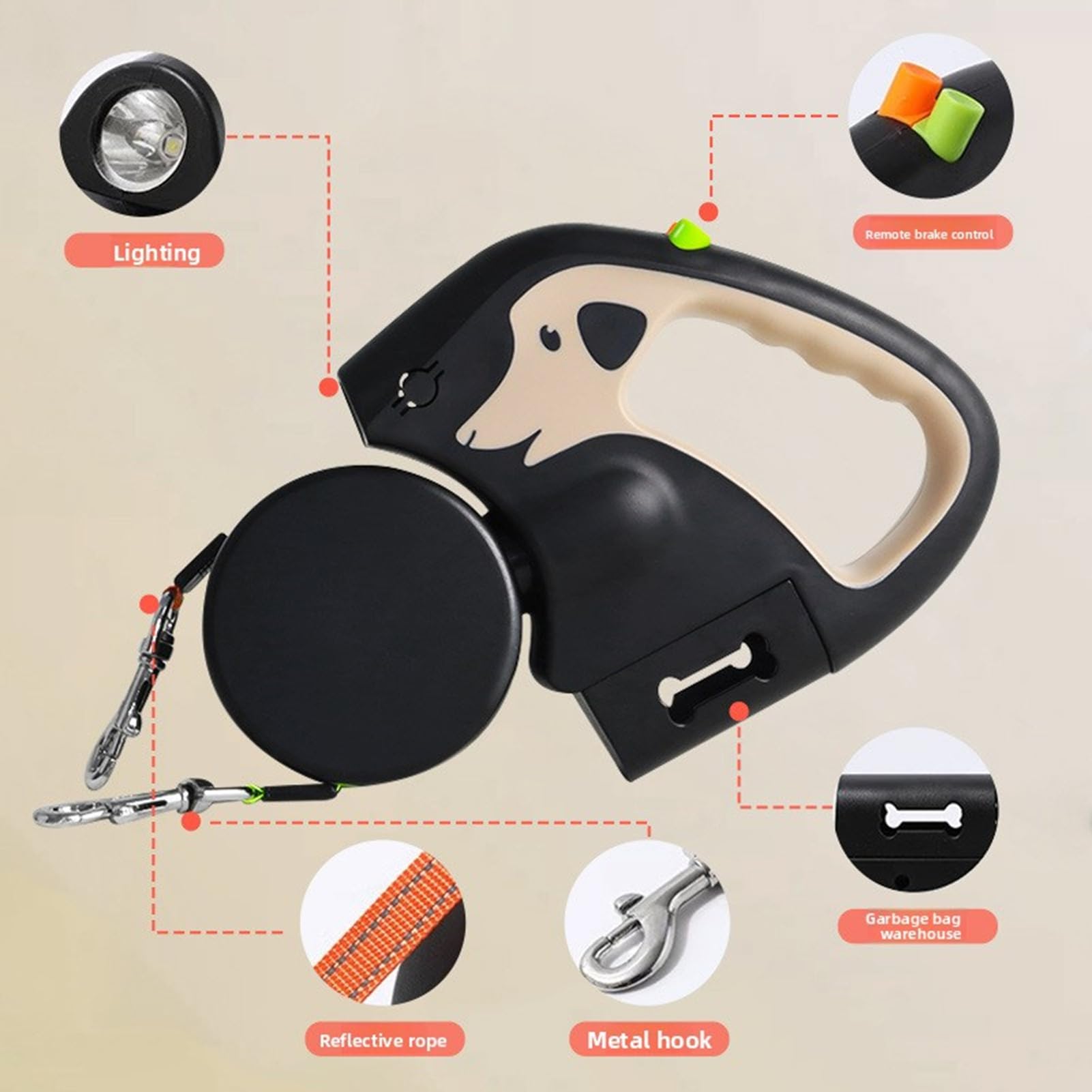 Generic Doppio Guinzaglio Retrattile per Cani Maniglia Ergonomica Guinzaglio Estensibile Antiscivolo per 2 Cani Che Camminano per di Piccola e Media Taglia